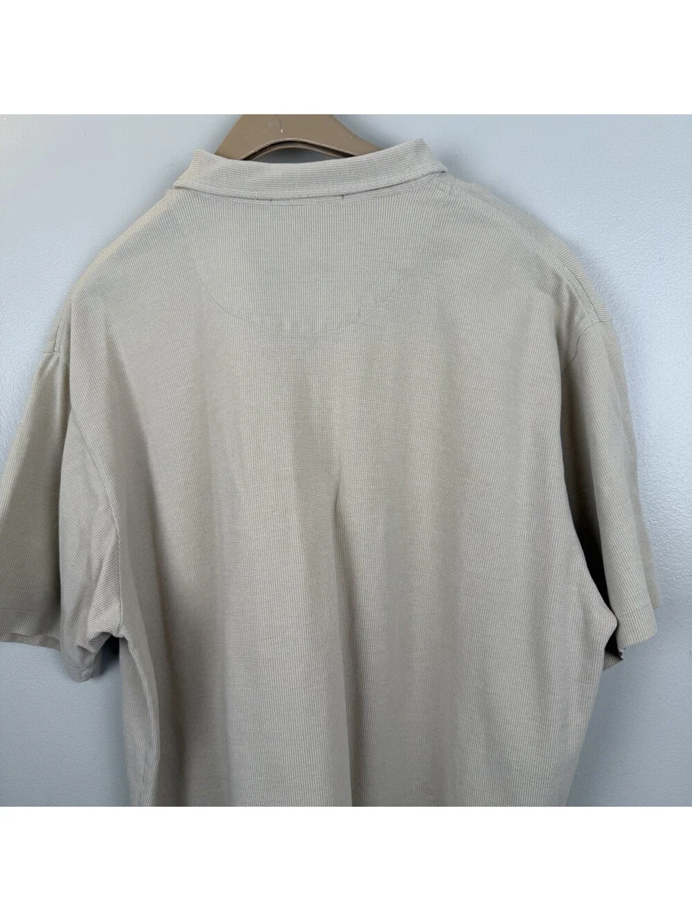 Polo Ralph Lauren Knit Shirt Mens 2XL Beige Textured Waffle Cotton w/ Pocket